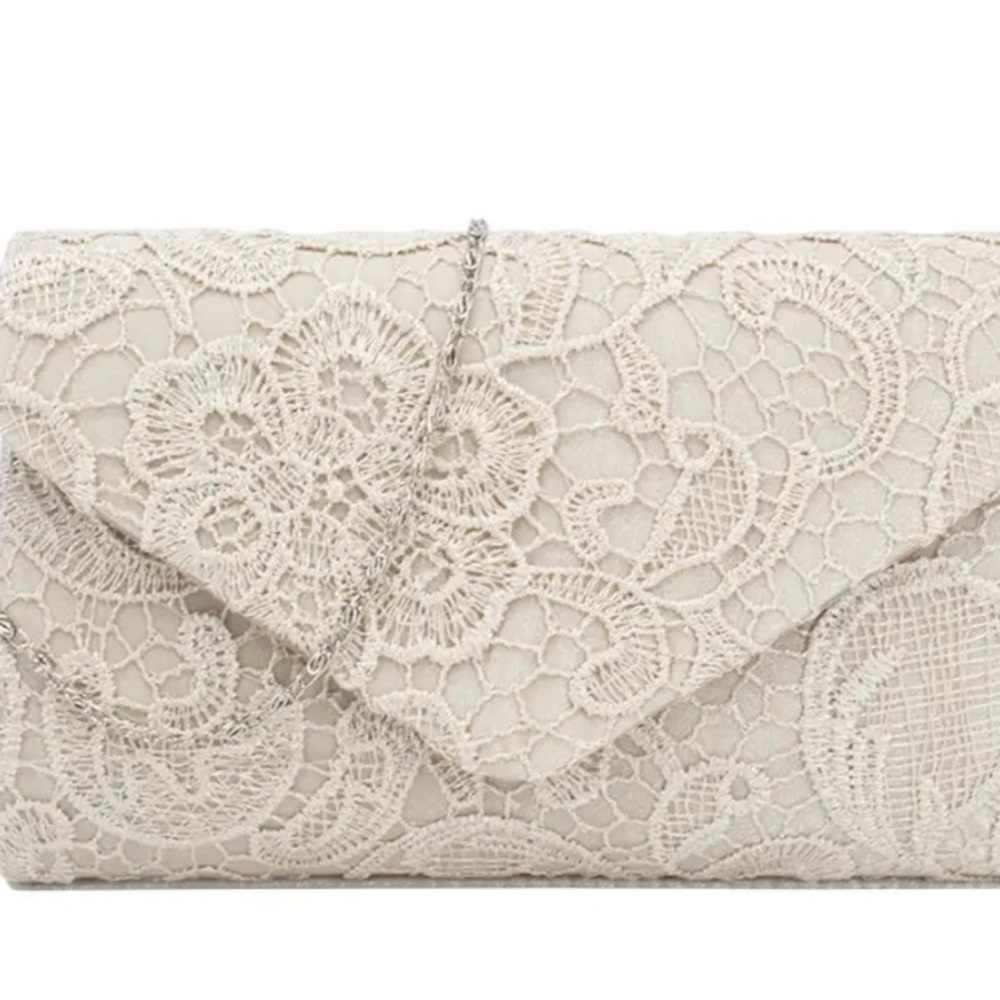 🍀NWOT Premium Lace Paisley Floral Fabric Satin Envelope Flap Clutch Evening Bag